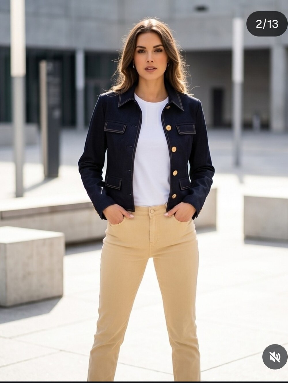 Nicole Miller Blue Jean-like Jacket with Gold Contrast Stitching
